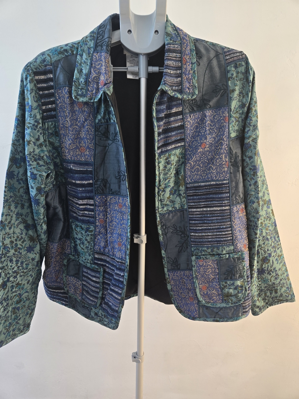 Coldwater Creek Teal & Navy Patchwork Quilted Jacket